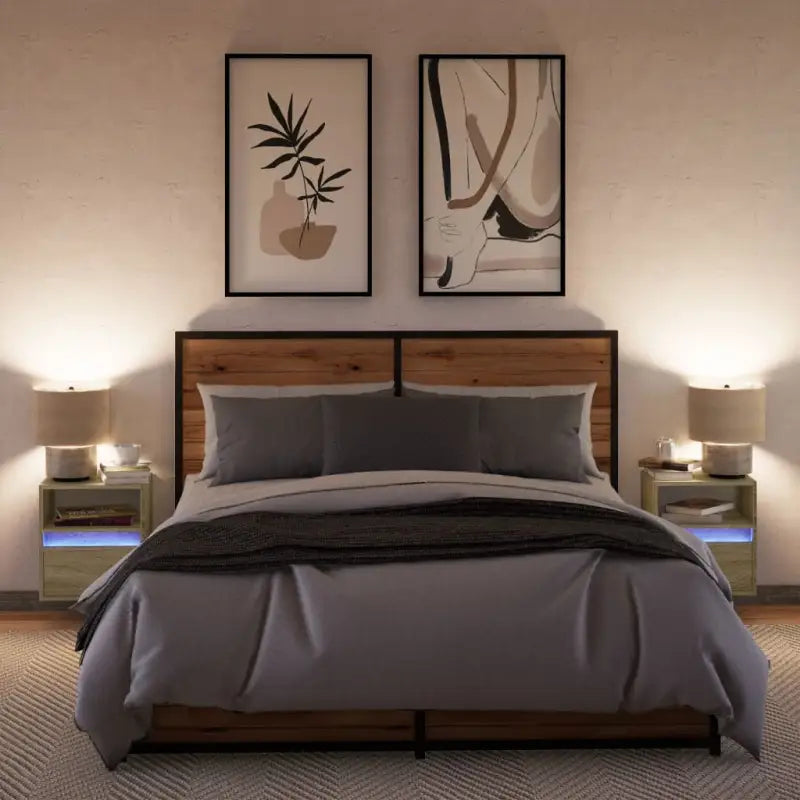 Bijzonder nachtkastje van bewerkt hout met LED-verlichting voor je slaapkamer - Nachtkastjes