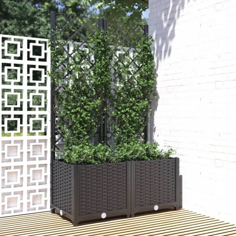 Bloempot met latwerk voor klimplanten in tuin of terras - Zwart / 80 x 40 x 136 cm / 1 - Bloempotten & plantenbakken