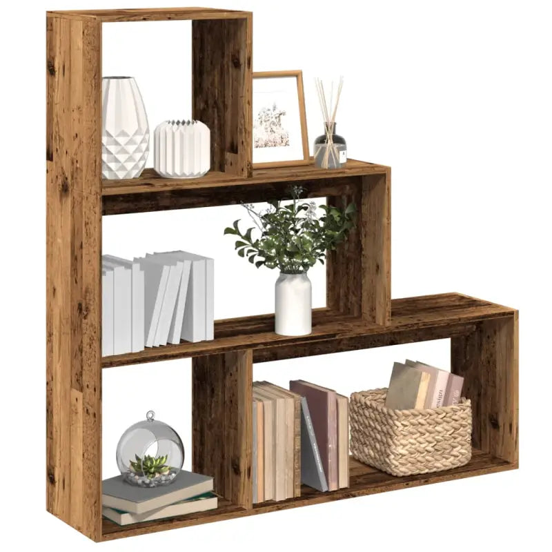 Boekenkast Kamerscherm met 3 lagen van bewerkt hout - Oud hout / 1 / 123 cm - Boekenkasten