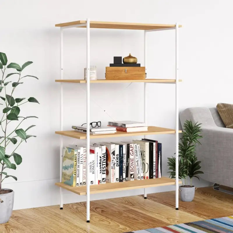 Boekenkast met bewerkt hout voor extra opbergruimte - Wit en eiken / 1 / 130 cm - Boekenkasten