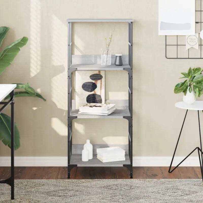 Boekenkast van bewerkt hout met opstaande randen in Grijs Sonoma - Grijs sonoma / 1 / 117.5 cm - Boekenkasten