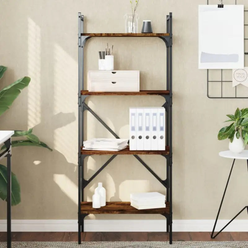 Boekenkast van bewerkt hout met robuust stalen frame - Gerookt eiken / 1 / 138.5 cm - Boekenkasten