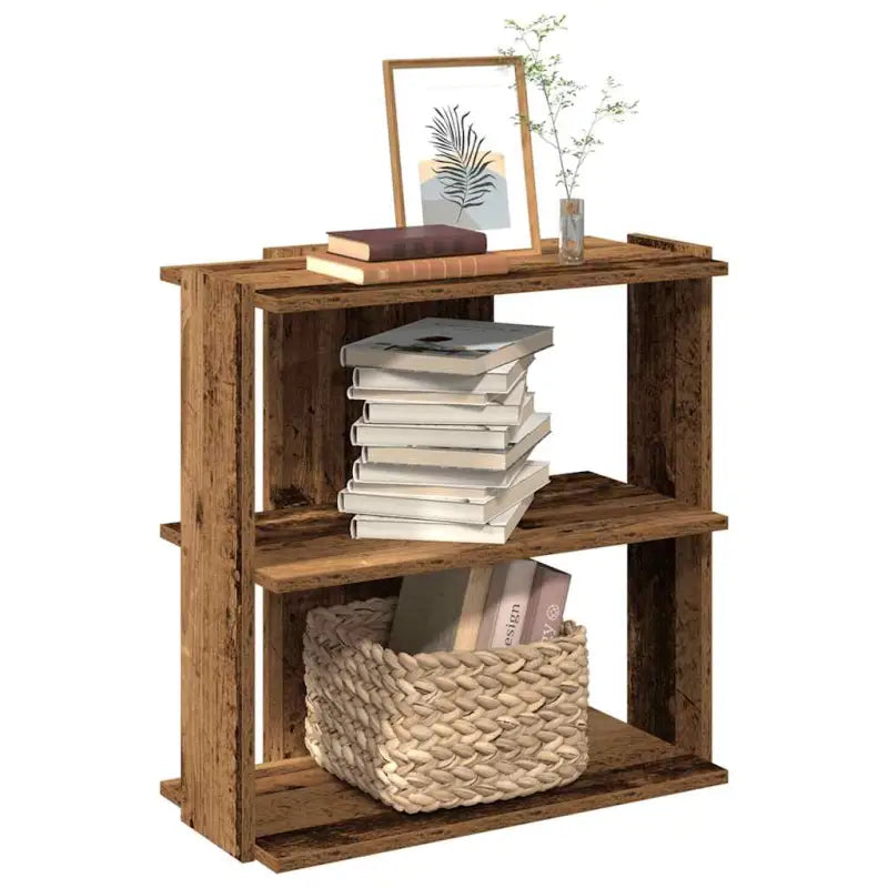 Boekenkast van massief teakhout met bewerkt hout voor stijl en organisatie - Oud hout / 60 x 30 x 60 cm / 1