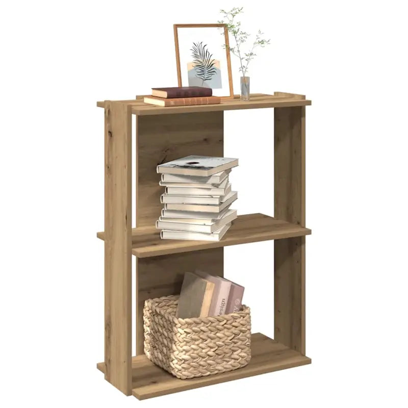 Boekenkast van massief teakhout met bewerkt hout voor stijl en organisatie - artisanaal eikenkleurig / 60 x 30 x 80 cm