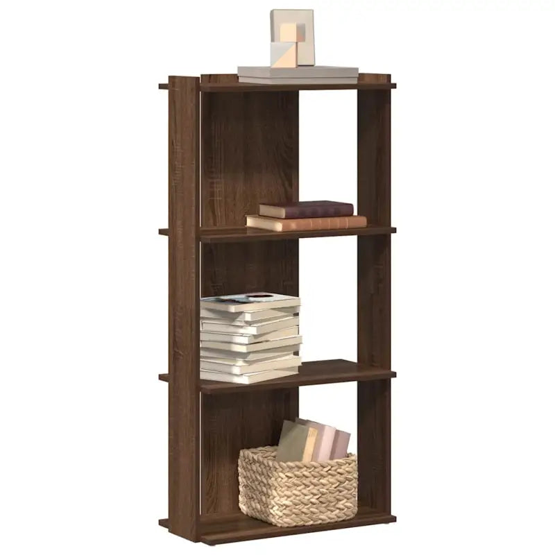 Boekenkast van massief teakhout met bewerkt hout voor stijl en organisatie - bruin eikenkleur / 60 x 30 x 120 cm / 1