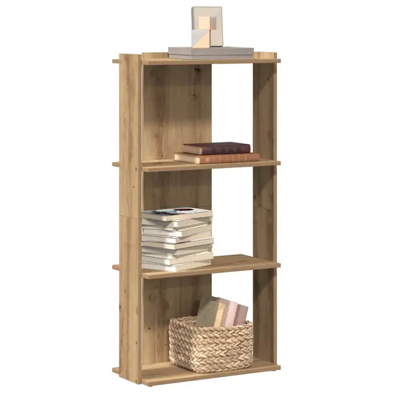 Boekenkast van massief teakhout met bewerkt hout voor stijl en organisatie - artisanaal eikenkleurig / 60 x 30 x 120 cm