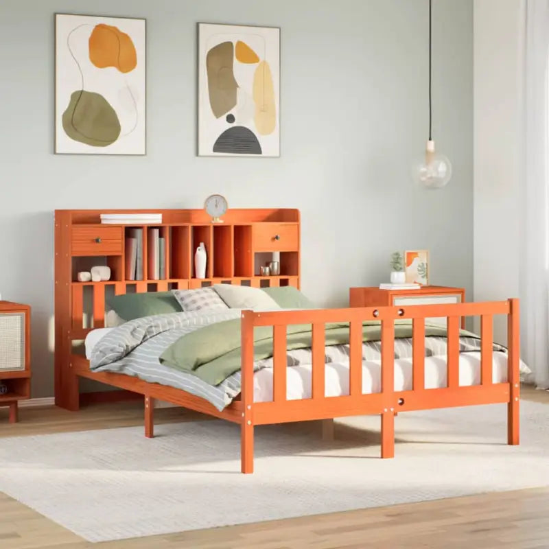 Boekenkastbed in massief grenenhout met grote totale afmetingen - Wasbruin / 140 x 190 cm - Bedden & bedframes