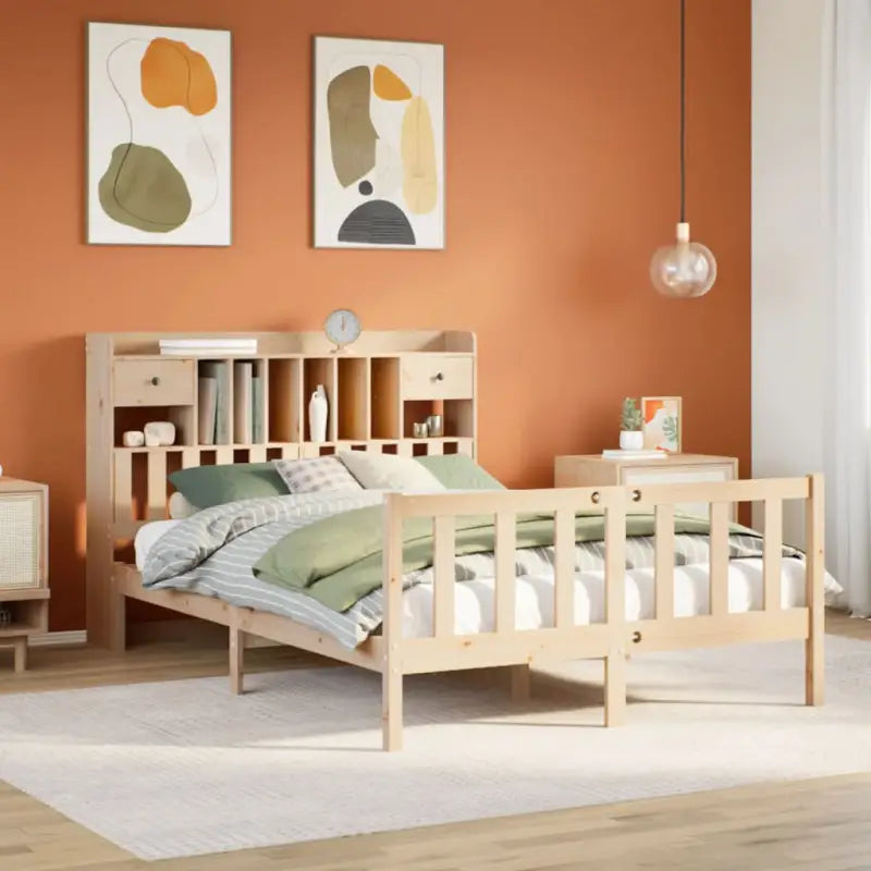 Boekenkastbed in massief grenenhout met grote totale afmetingen - Naturel / 150 x 200 cm - Bedden & bedframes