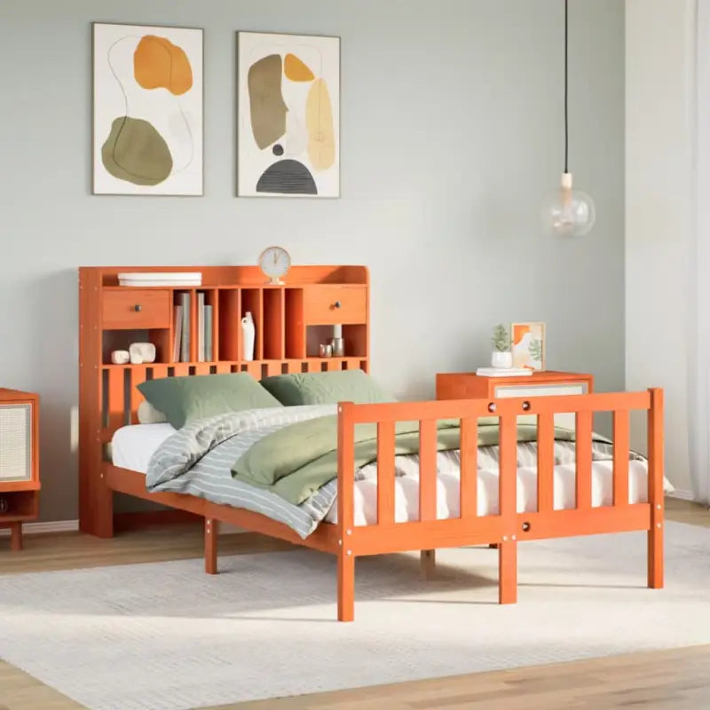 Boekenkastbed in massief grenenhout met grote totale afmetingen - Wasbruin / 120 x 200 cm - Bedden & bedframes