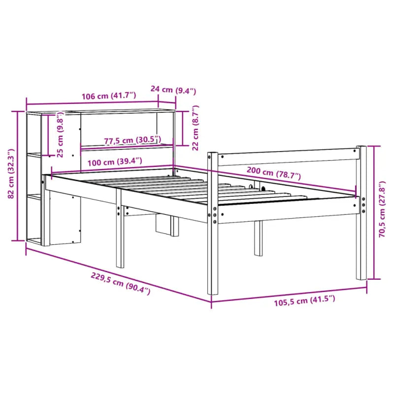 Boekenkastbed in massief grenenhout met ideale totale afmetingen - Bedden & bedframes
