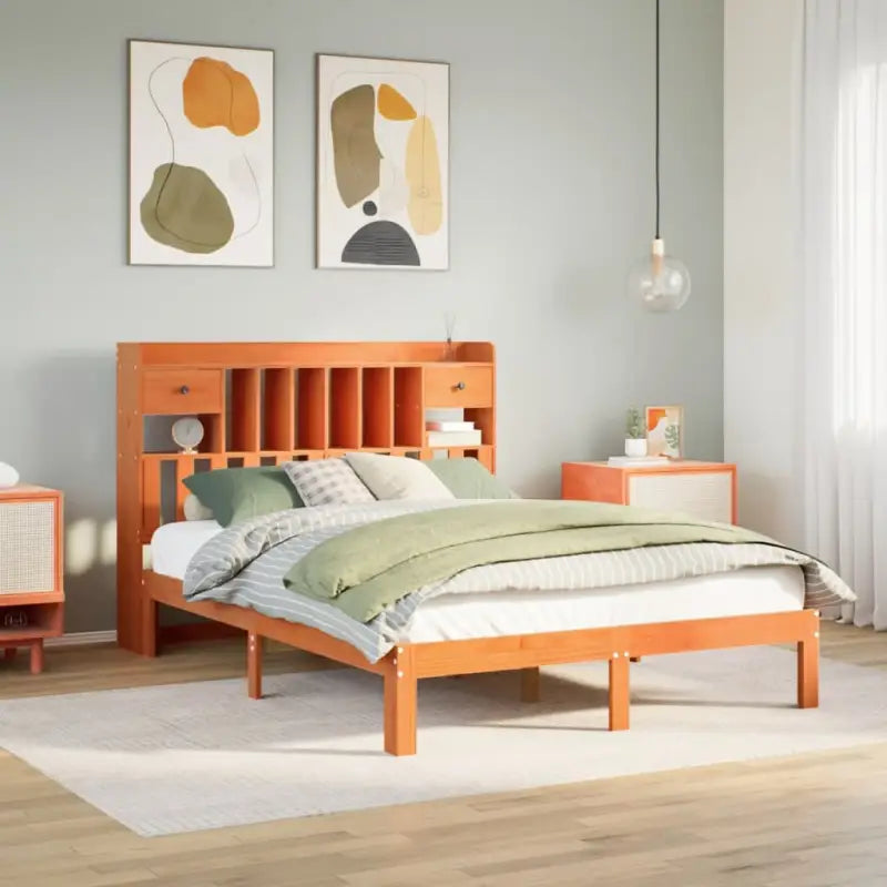 Boekenkastbed in massief grenenhout met optimale totale afmetingen - Wasbruin / 120 x 200 cm - Bedden & bedframes