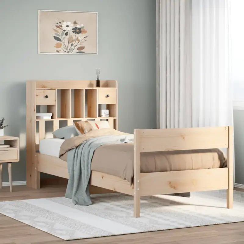 Boekenkastbed in massief grenenhout met ruime totale afmetingen - Naturel / 75 x 190 cm - Bedden & bedframes