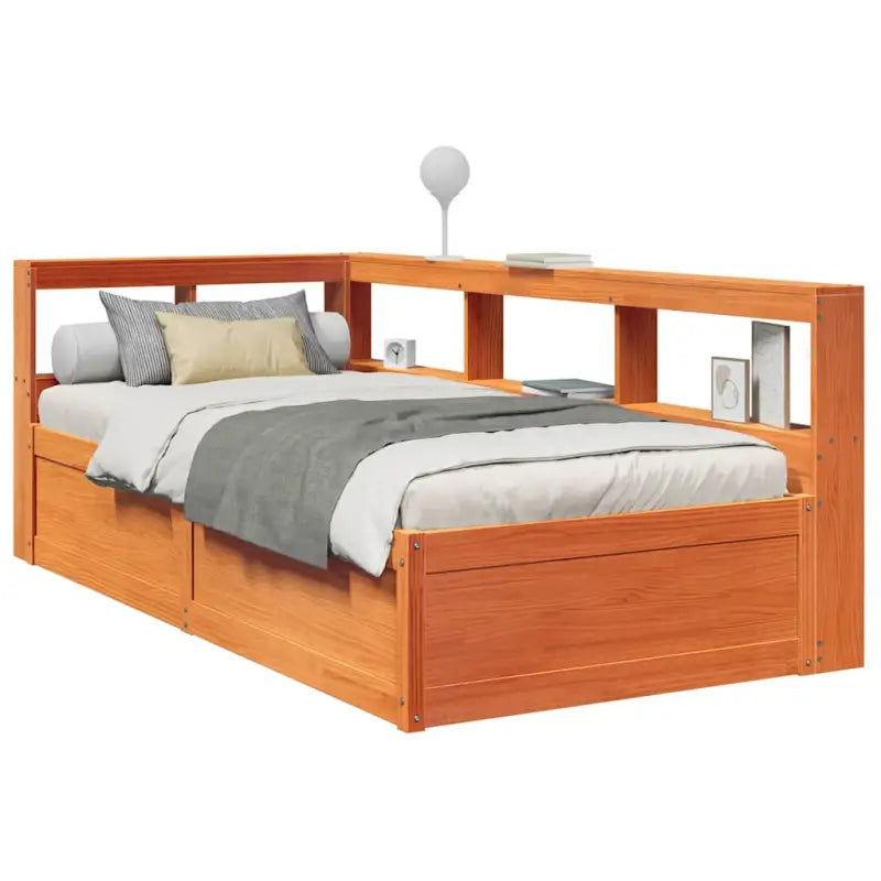 Boekenkastbed in massief grenenhout met uitgebreide totale afmetingen - Wasbruin / 75 x 190 cm - Bedden & bedframes