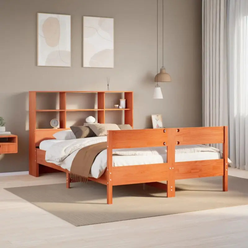 Boekenkastbed met massief grenenhout en ideale totale afmetingen - Wasbruin / 135 x 190 cm - Bedden & bedframes
