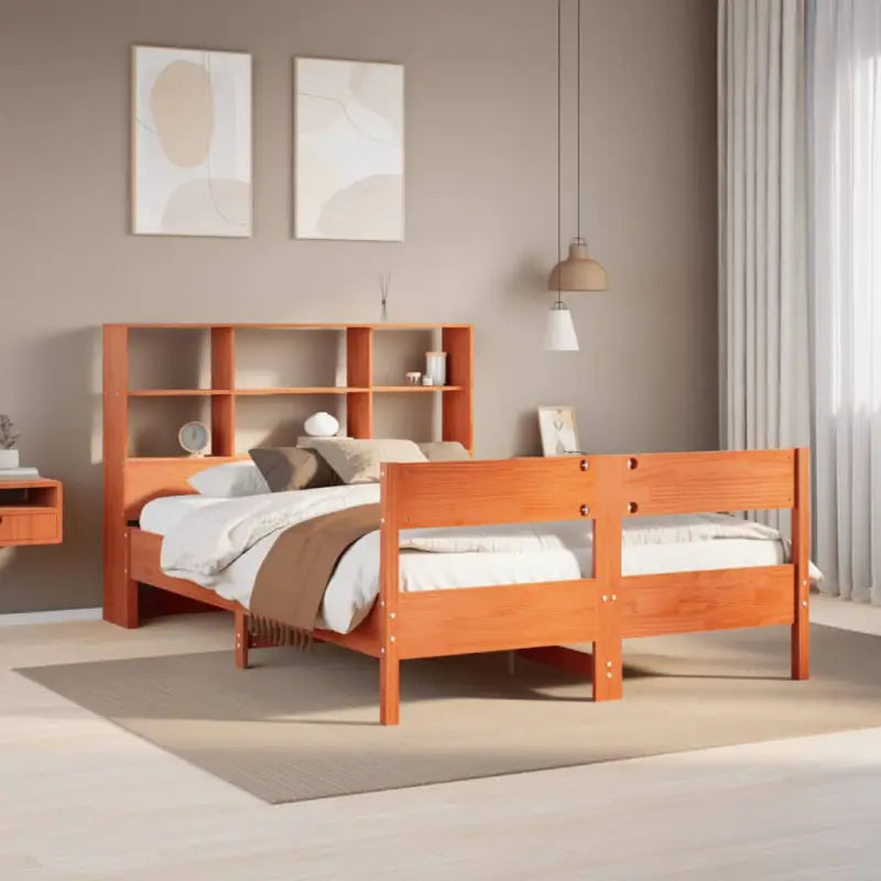 Boekenkastbed met massief grenenhout en ideale totale afmetingen - Wasbruin / 140 x 190 cm - Bedden & bedframes