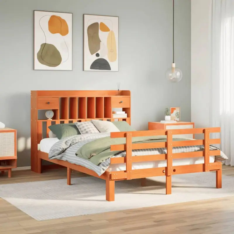 Boekenkastbed met massief grenenhout en mooie totale afmetingen - Wasbruin / 140 x 190 cm - Bedden & bedframes