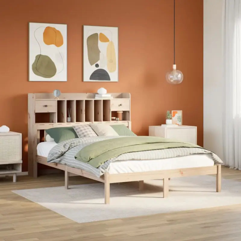 Boekenkastbed met massief grenenhout en optimale totale afmetingen - Naturel / 150 x 200 cm - Bedden & bedframes