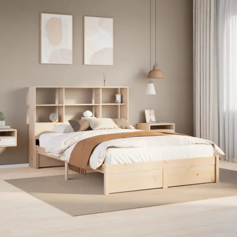 Boekenkastbed van massief Grenenhout met grote totale afmetingen - Naturel / 135 x 190 cm - Bedden & bedframes