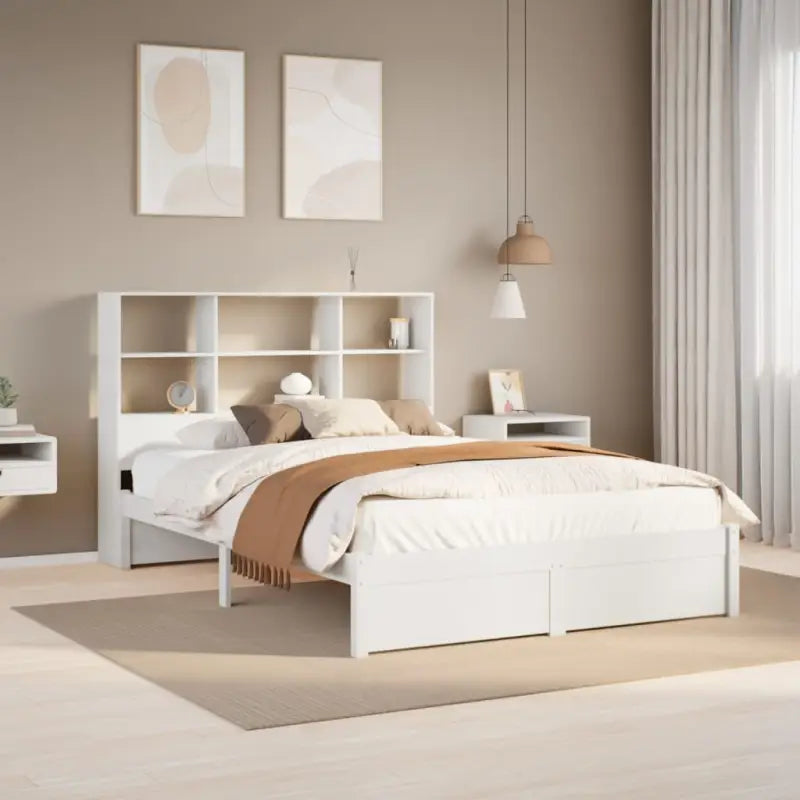 Boekenkastbed van massief Grenenhout met grote totale afmetingen - Wit / 120 x 190 cm - Bedden & bedframes