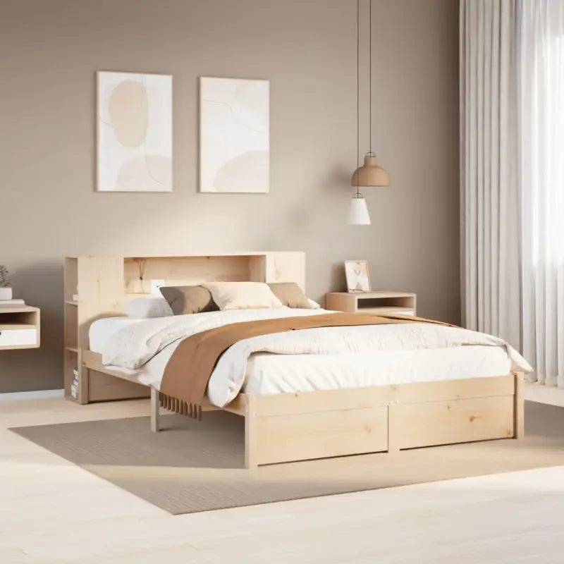 Boekenkastbed van massief grenenhout met ideale totale afmetingen - Naturel / 160 x 200 cm - Bedden & bedframes