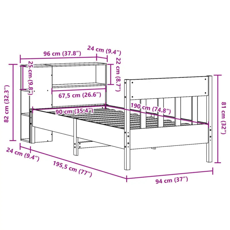 Boekenkastbed van massief grenenhout met ideale totale afmetingen - Bedden & bedframes