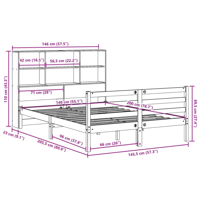 Boekenkastbed van massief grenenhout met optimale totale afmetingen - Bedden & bedframes
