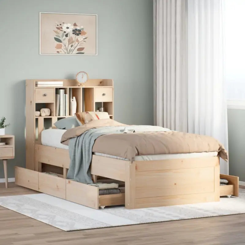 Boekenkastbed van massief grenenhout met optimale totale afmetingen - Naturel / 100 x 200 cm - Bedden & bedframes