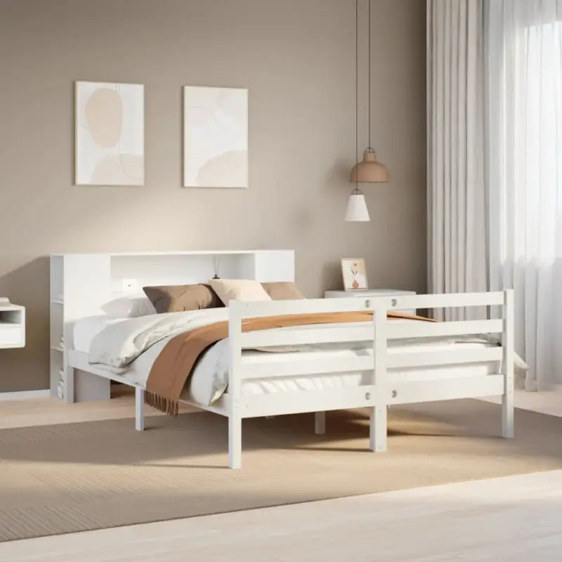 Boekenkastbed van massief grenenhout met optimale totale afmetingen - Wit / 150 x 200 cm - Bedden & bedframes