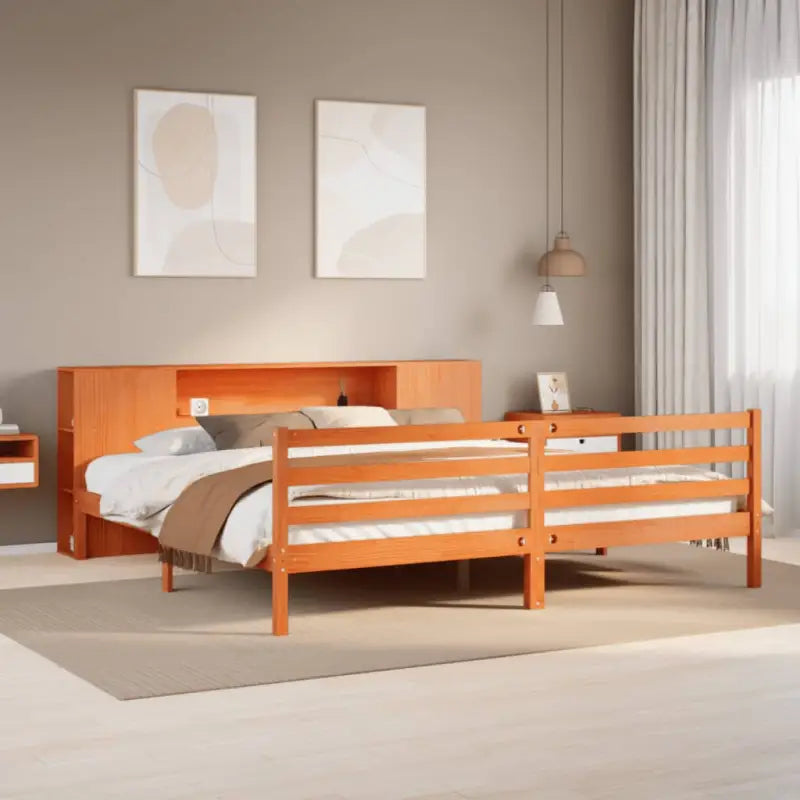 Boekenkastbed van massief grenenhout met optimale totale afmetingen - Wasbruin / 200 x 200 cm - Bedden & bedframes