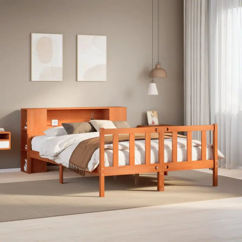 Boekenkastbed van massief grenenhout met optimale totale afmetingen - Wasbruin / 160 x 200 cm - Bedden & bedframes