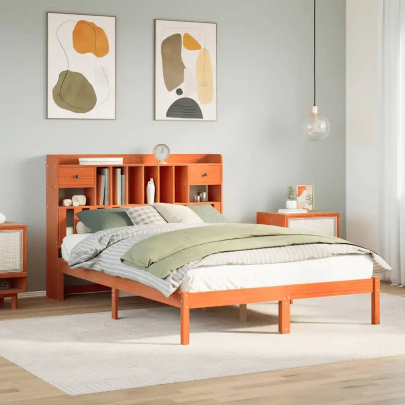 Boekenkastbed van massief grenenhout met optimale totale afmetingen - Wasbruin / 140 x 200 cm - Bedden & bedframes