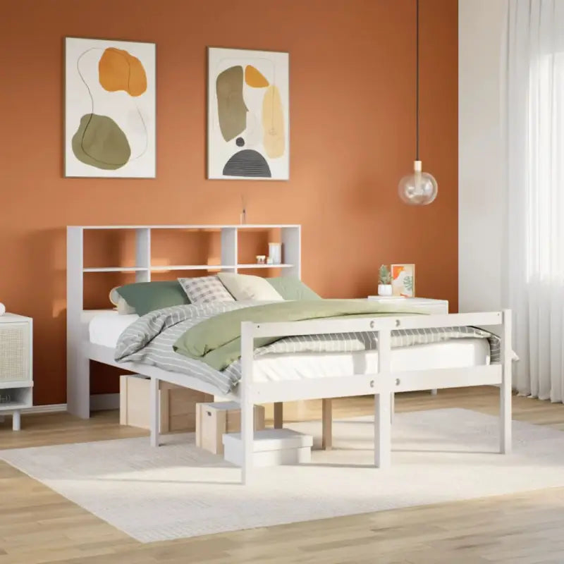 Boekenkastbed van massief grenenhout met optimale totale afmetingen - Wit / 135 x 190 cm - Bedden & bedframes