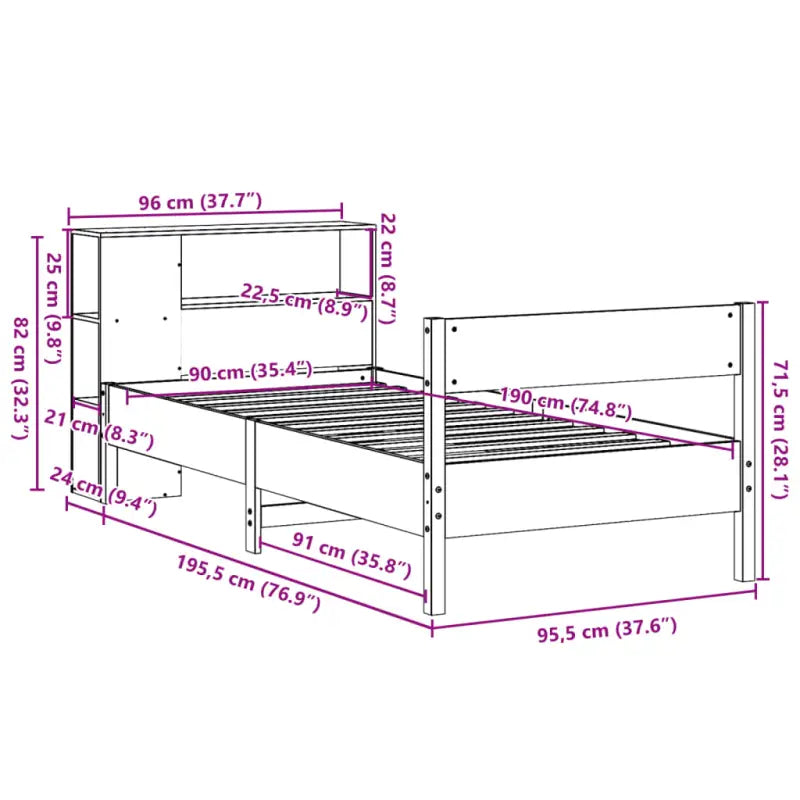 Boekenkastbed van massief grenenhout met optimale totale afmetingen - Bedden & bedframes