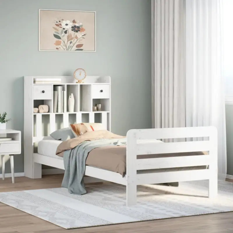 Boekenkastbed van massief grenenhout met optimale totale afmetingen - Wit / 75 x 190 cm - Bedden & bedframes