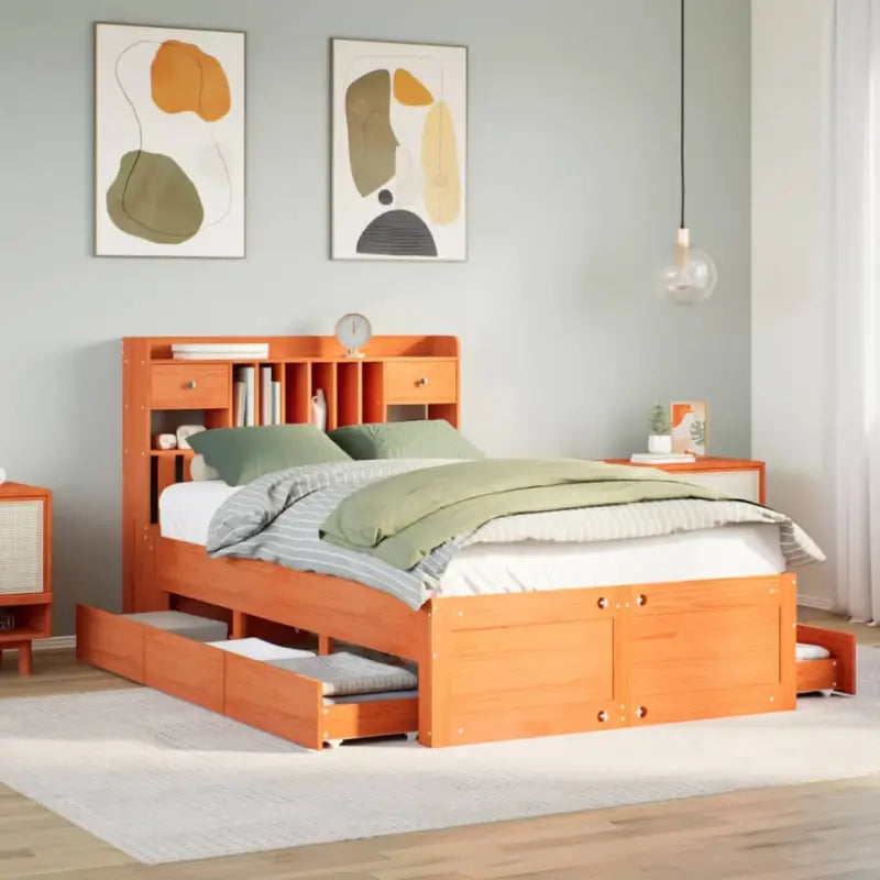 Boekenkastbed van massief grenenhout met optimale totale afmetingen - Wasbruin / 120 x 190 cm - Bedden & bedframes