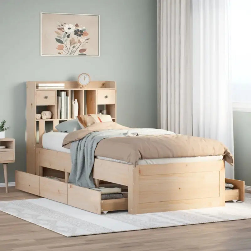 Boekenkastbed van massief grenenhout met optimale totale afmetingen - Naturel / 90 x 200 cm - Bedden & bedframes
