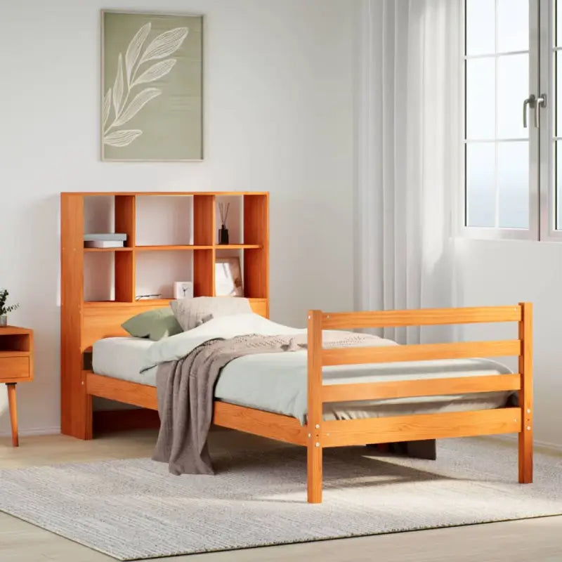 Boekenkastbed van massief grenenhout met optimale totale afmetingen - Wasbruin / 100 x 200 cm - Bedden & bedframes