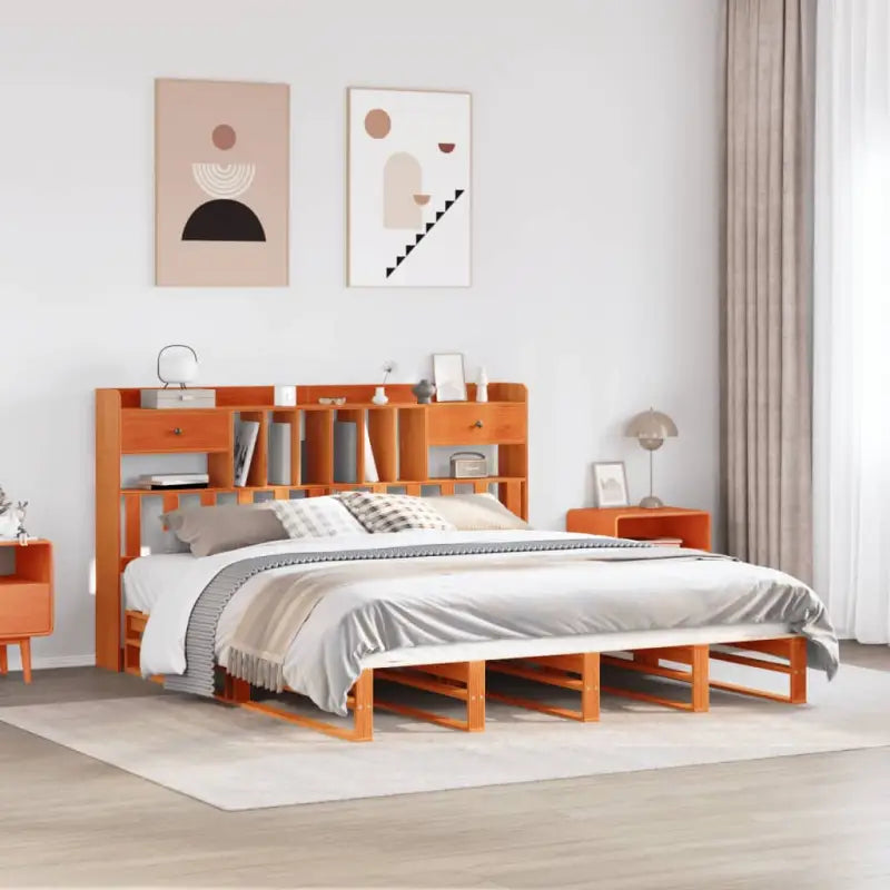 Boekenkastbed van massief grenenhout met praktische totale afmetingen - Wasbruin / 180 x 200 cm - Bedden & bedframes