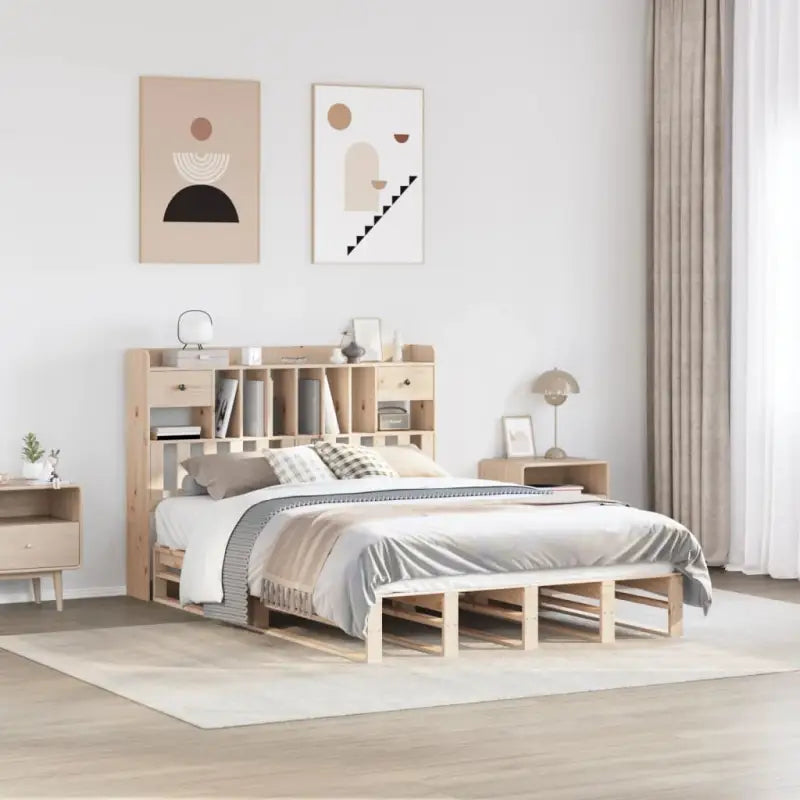 Boekenkastbed van massief grenenhout met praktische totale afmetingen - Naturel / 160 x 200 cm - Bedden & bedframes