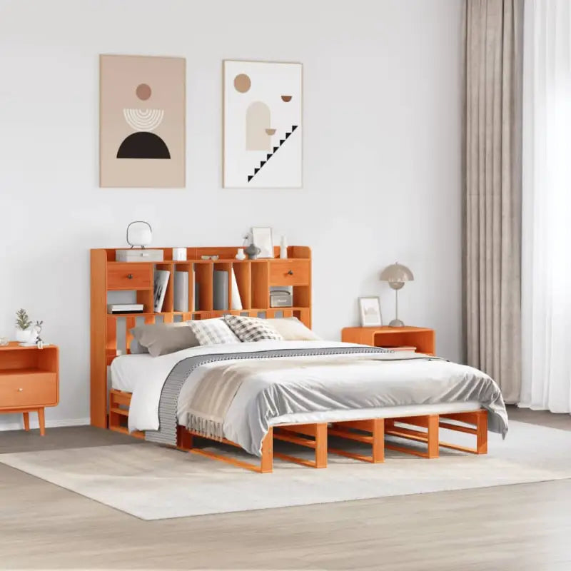 Boekenkastbed van massief grenenhout met praktische totale afmetingen - Wasbruin / 150 x 200 cm - Bedden & bedframes