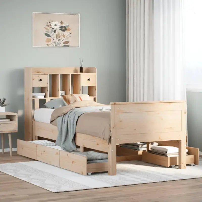 Boekenkastbed van massief grenenhout met ruime totale afmetingen - Naturel / 90 x 190 cm - Bedden & bedframes