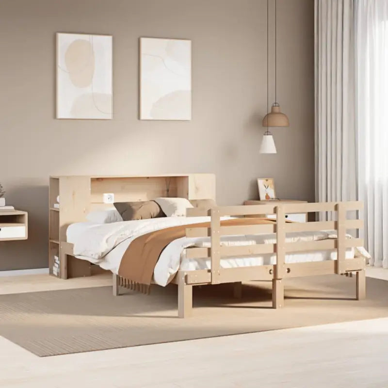 Boekenkastbed van massief grenenhout met ruime totale afmetingen - Naturel / 160 x 200 cm - Bedden & bedframes