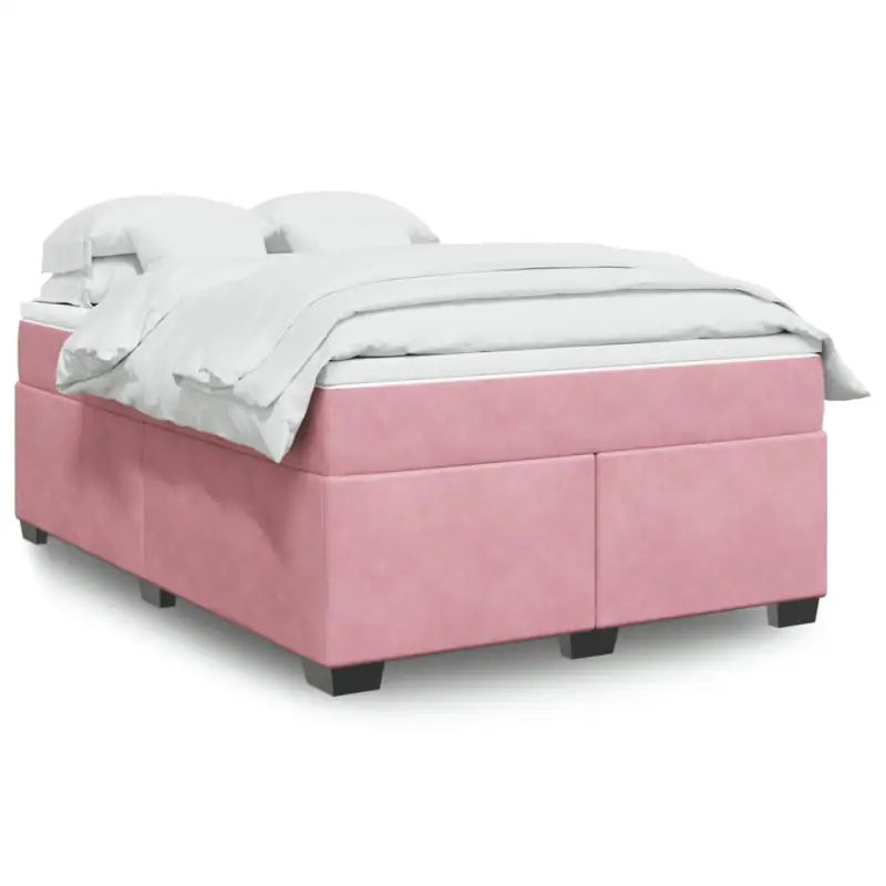 Boxspringbed in donkergrijs materiaal met massief grenenhout bouw - Roze / 160 x 200 cm - Bedden & bedframes