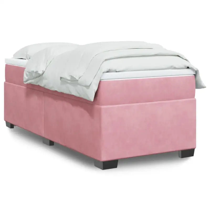 Boxspringbed in donkergrijs materiaal met massief grenenhout bouw - Roze / 90 x 200 cm - Bedden & bedframes