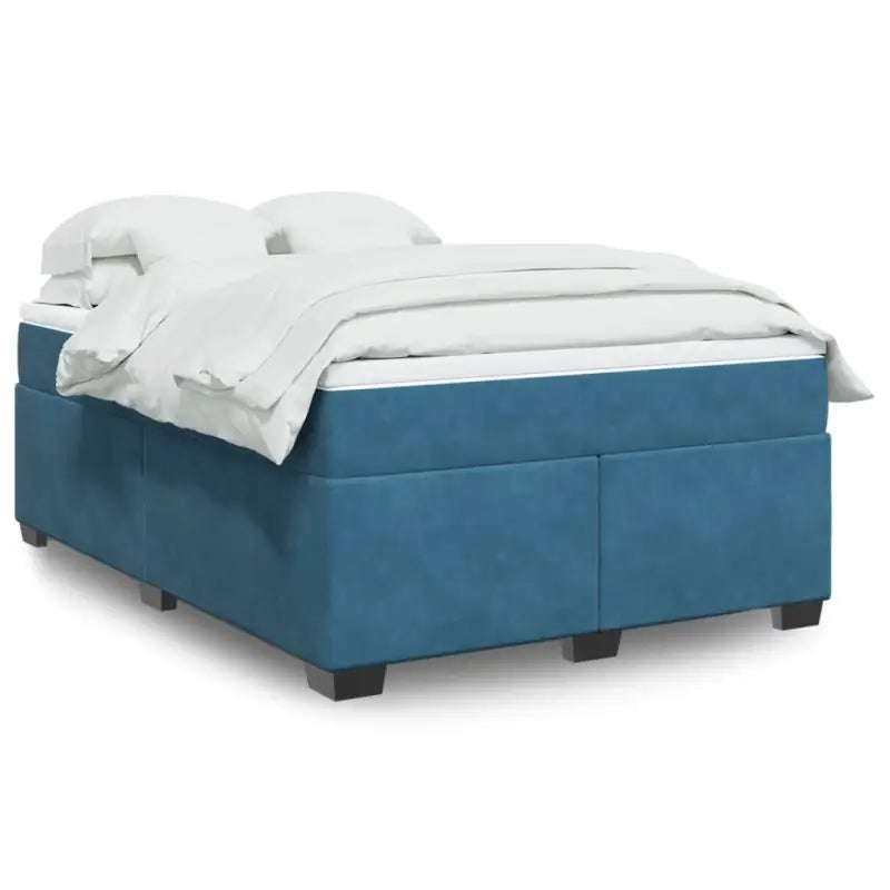 Boxspringbed in donkergrijs materiaal met massief grenenhout bouw - Blauw / 160 x 200 cm - Bedden & bedframes