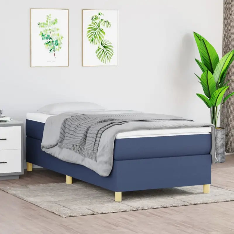 Boxspringbed in donkergrijs met multiplex lattenbodem en ademend materiaal - Blauw / 100 x 200 cm / 35 cm - Bedden &