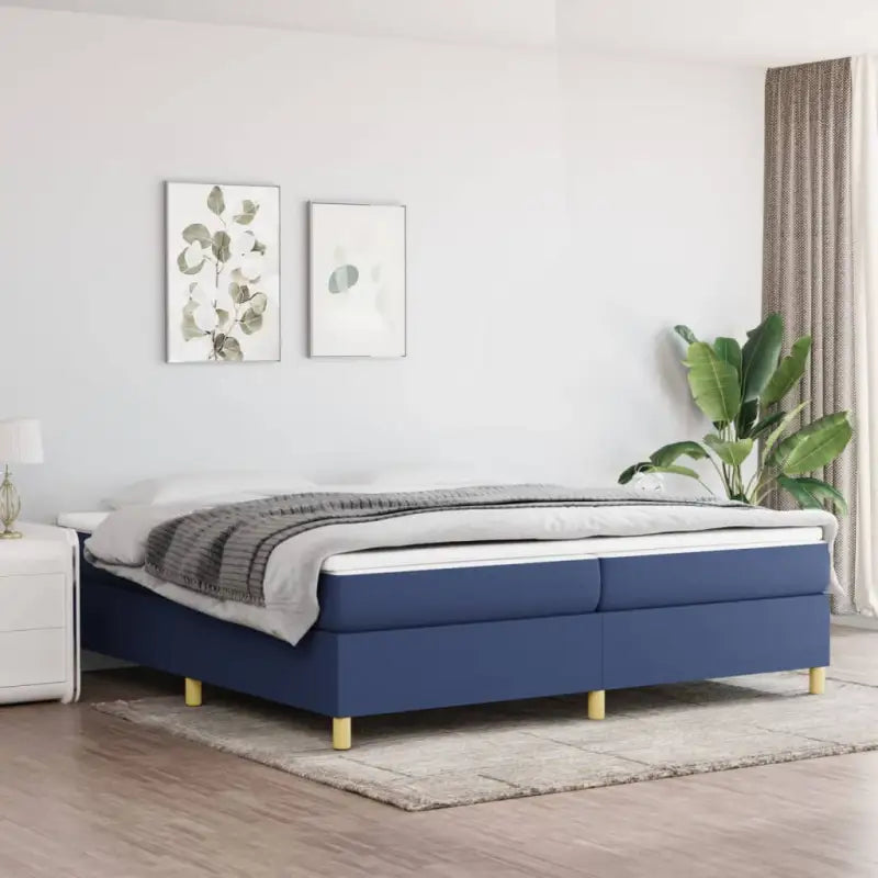 Boxspringbed in donkergrijs met multiplex lattenbodem en ademend materiaal - Blauw / 200 x 200 cm / 35 cm - Bedden &