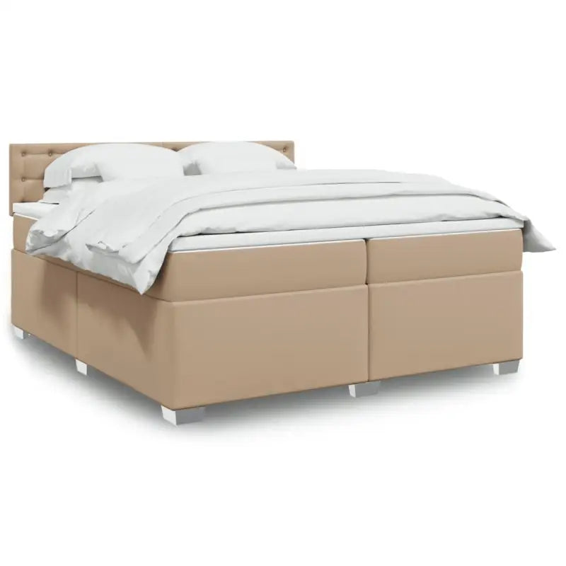 Boxspringbed in grijs materiaal met massief grenenhout en vullingsendracht - Cappuccino / 200 x 200 cm / knoppwn