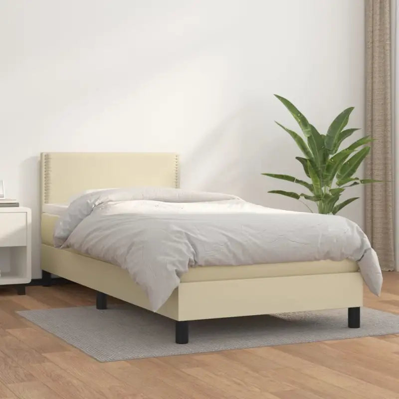 Boxspringbed met grijs materiaal en schuim afmetingen voor optimale rust - Crème / 100 x 200 cm / Effen met spijkers