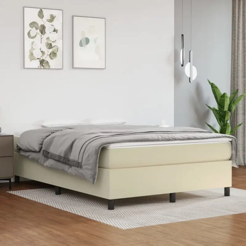 Boxspringbed met multiplex lattenbodem en crème kunstleer voor rust - Crème / 140 x 200 cm / 35 cm - Bedden & bedframes